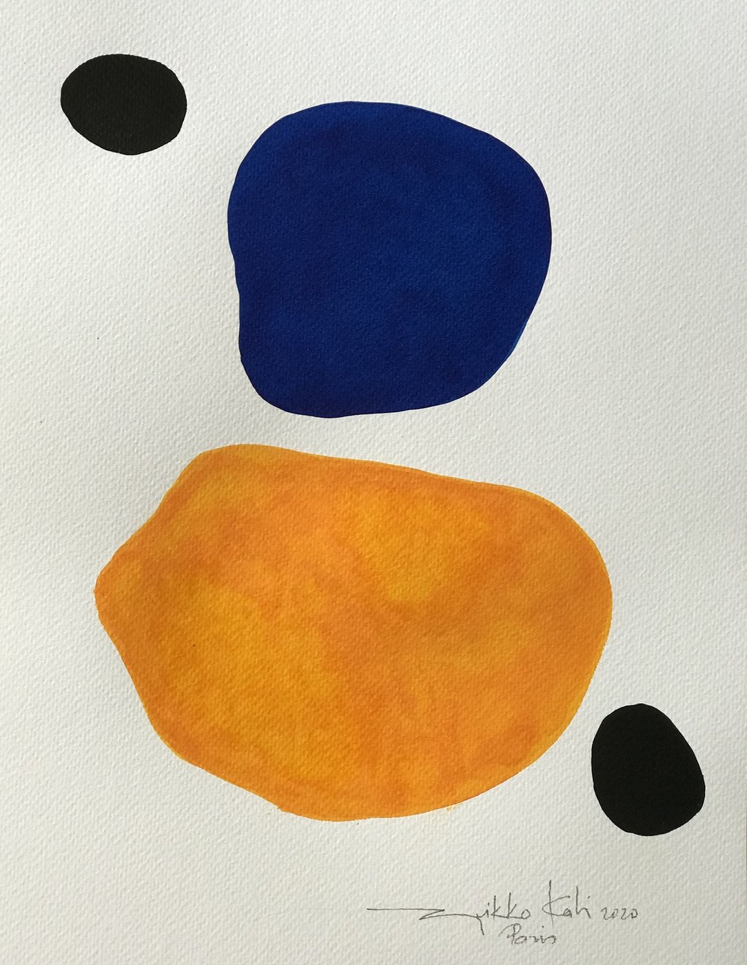 Gouache com formas azul, laranja e preta